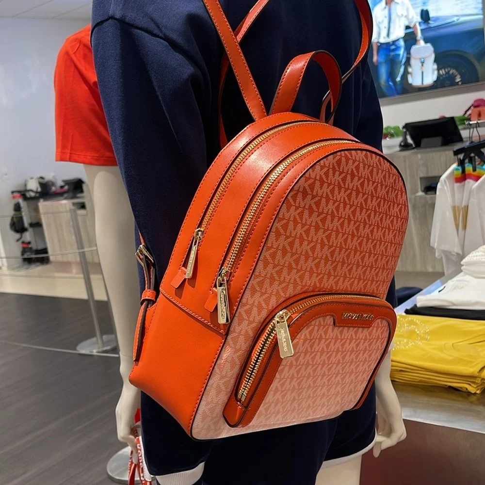 Michael Kors Jaycee Medium Ombré Signature Logo Backpack Red Clay NWT
